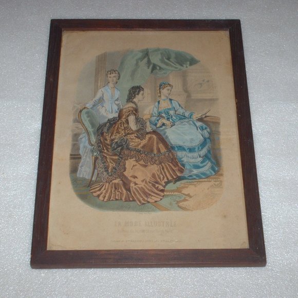 Antique wooden-framed La Mode Illustree picture - Picture 1 of 8